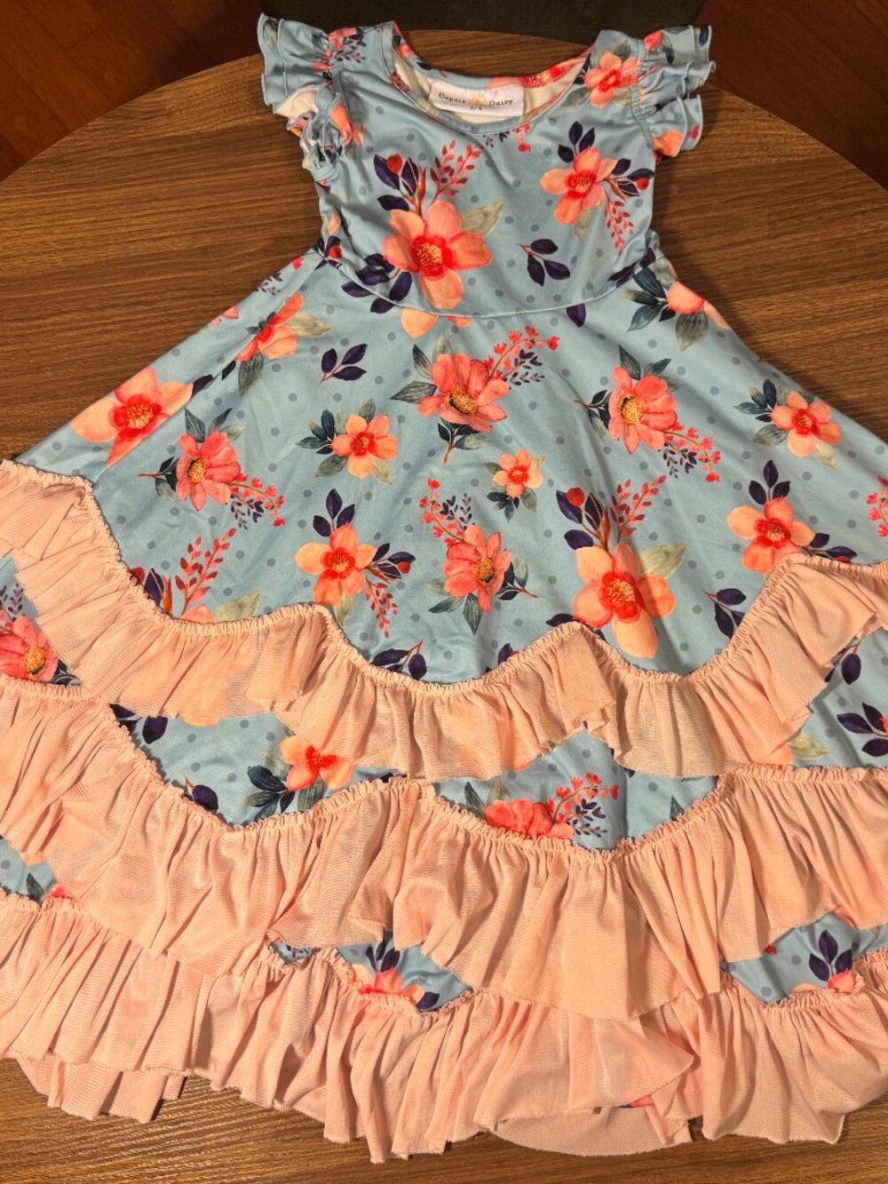 Oopsie Daisy Toddler Girls Floral Polka Dot Tiered Ruffle Twirl Dress | Size 3/4